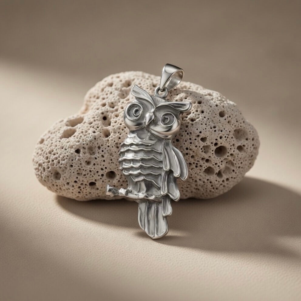 Sterling Silver 925 Owl Oxidised Pendant "Oracle"