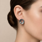 Sterling Silver 925 Oxidised CZ Earrings “Crater Glow”