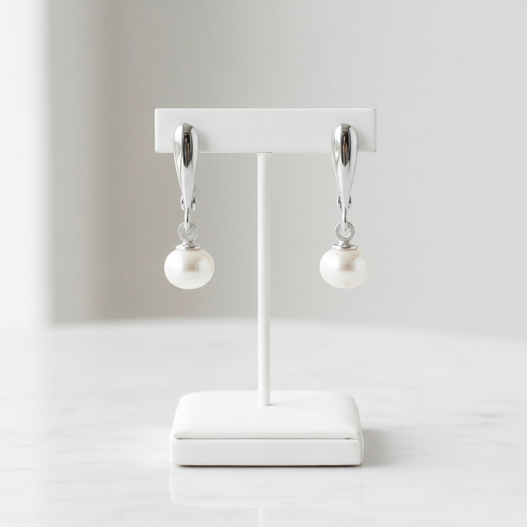 Sterling Silver 925 Freshwater 6mm Pearl Drop Earrings "Pure Bliss"