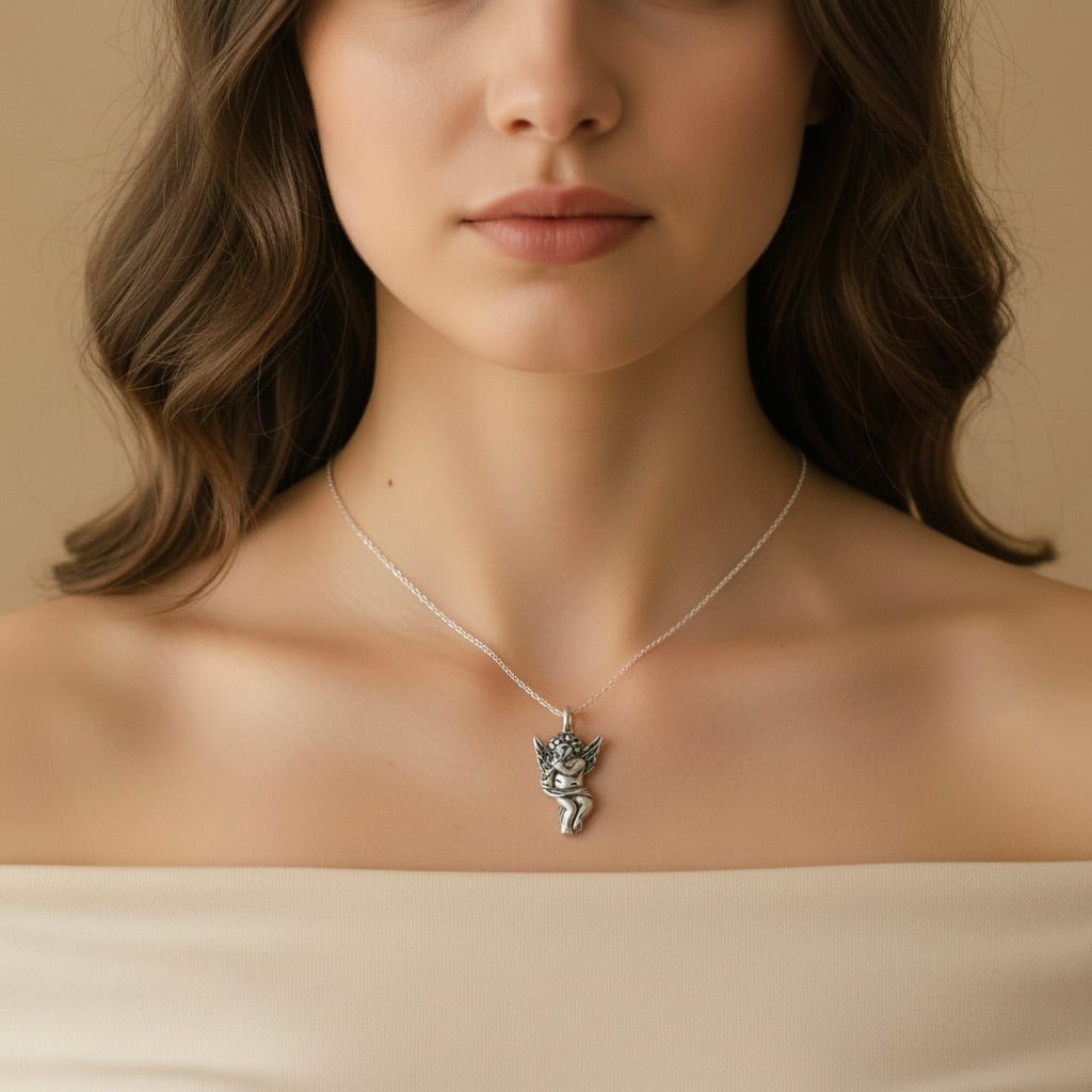Sterling Silver 925 Guardian Angel Pendant "Heavenly Whisper"