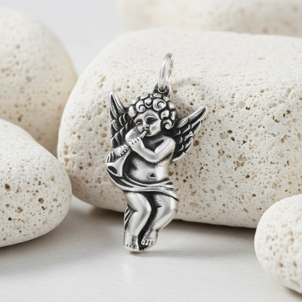 Sterling Silver 925 Guardian Angel Pendant "Heavenly Whisper"