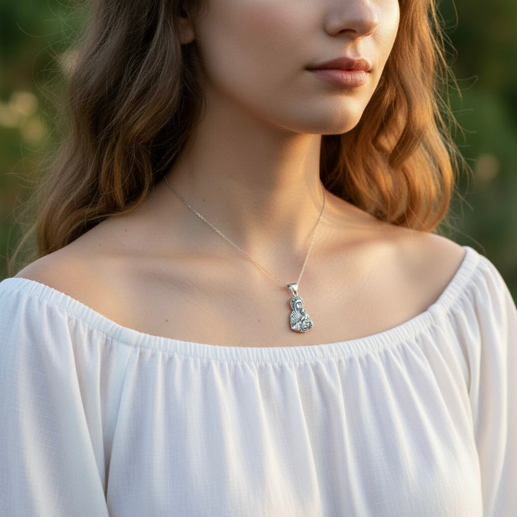 Sterling Silver 925 Virgin Mary and Child Pendant "Mercy"