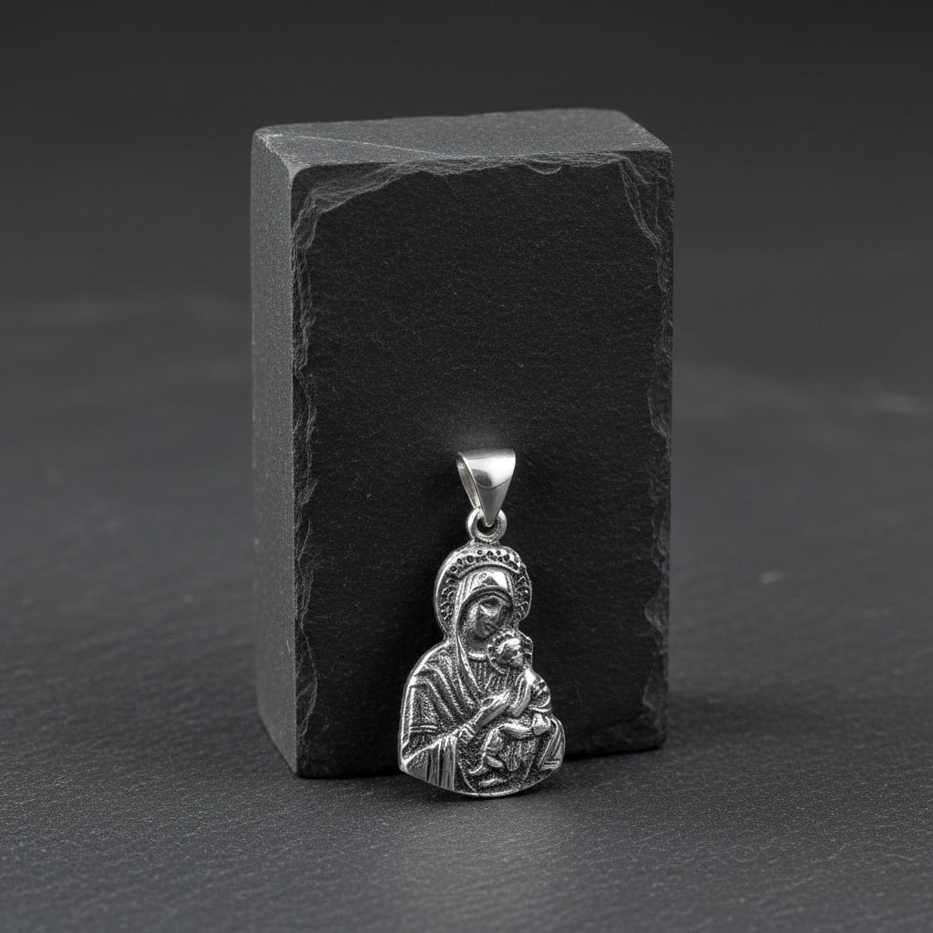 Sterling Silver 925 Virgin Mary and Child Pendant "Mercy"
