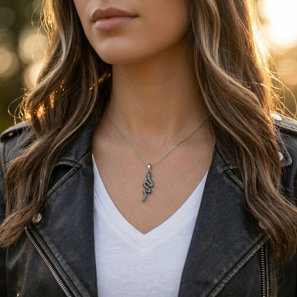 Sterling Silver 925 Snake Pendant "Dark Ophidi"