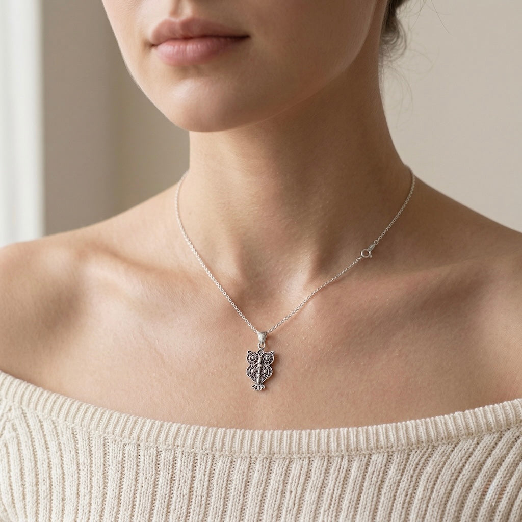 Sterling Silver 925 Owl Pendant "Magical Wisdom"