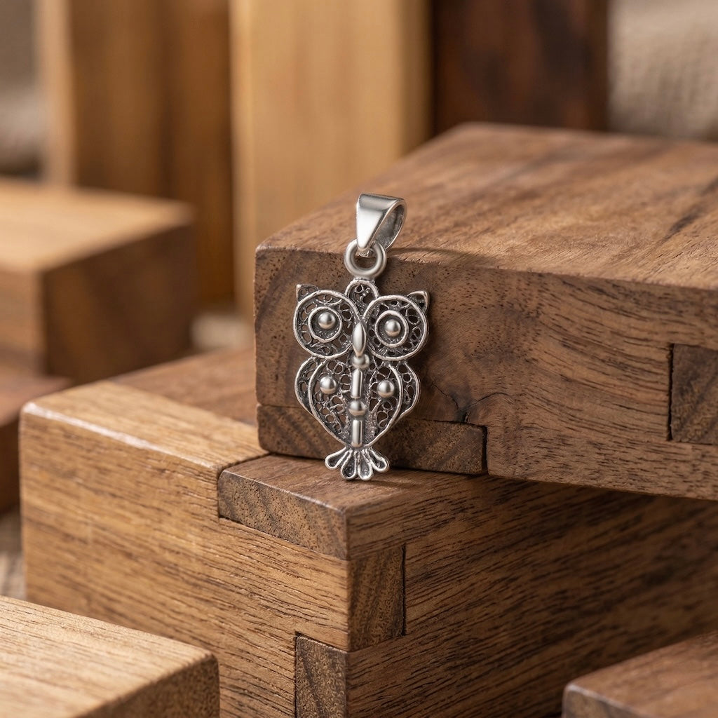 Sterling Silver 925 Owl Pendant "Magical Wisdom"